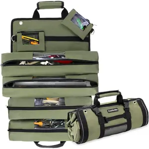 Roll Up Tool Bag - Portable Tool Roll Up Organizer Bag with Detachable Pouches, Heavy Duty Tool Bag with 7 Pockets for Men, Mechanic, Electrician, Dad Birthday Christmas Gifts, Green