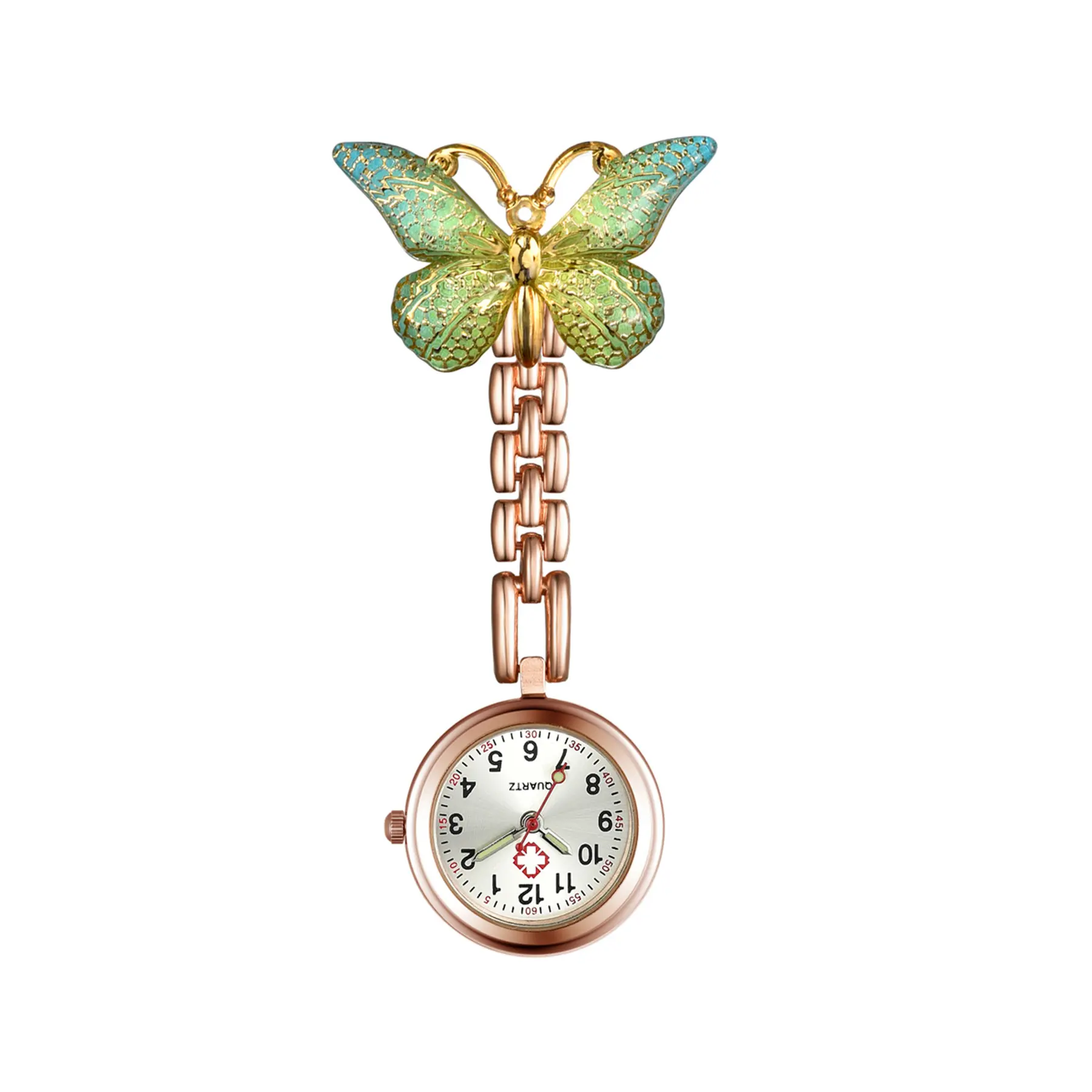 OIDEA Women's Butterfly Nurse Watch, Rose Gold Tone Alloy Digital Dial Super Thin Pocket & Fob Watch Pin-On Slim Profile for Work - 3 Styles, Super Thin Pocket & Fob Watches