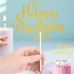 Birthday Cake Topper, Metallic Glitter Cake Decorations, Dessert Table Sign Set for Party, DIY Photo Booth Backdrop Decor, Rust-Proof Anniversary Wedding Cake Insert