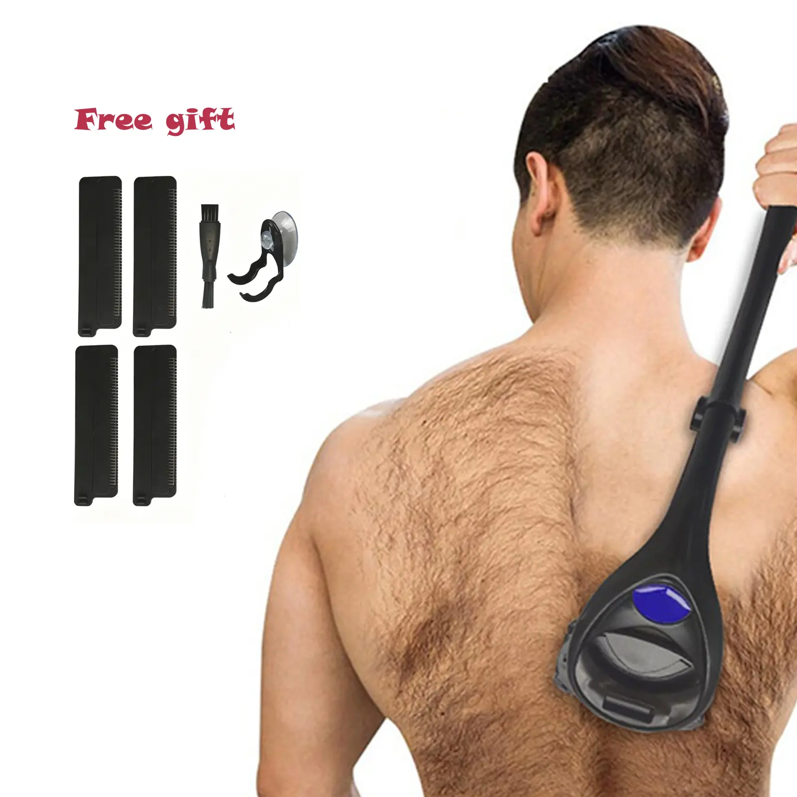 2.0 Elite Men Painless Back Shaver DIY back Hair Remover for Men Epilator Shaver Back Face Long Handle Portable Foldable Shaver Anti-Nick Body Trimmer Father's day Gift  bf Birthday Gift
