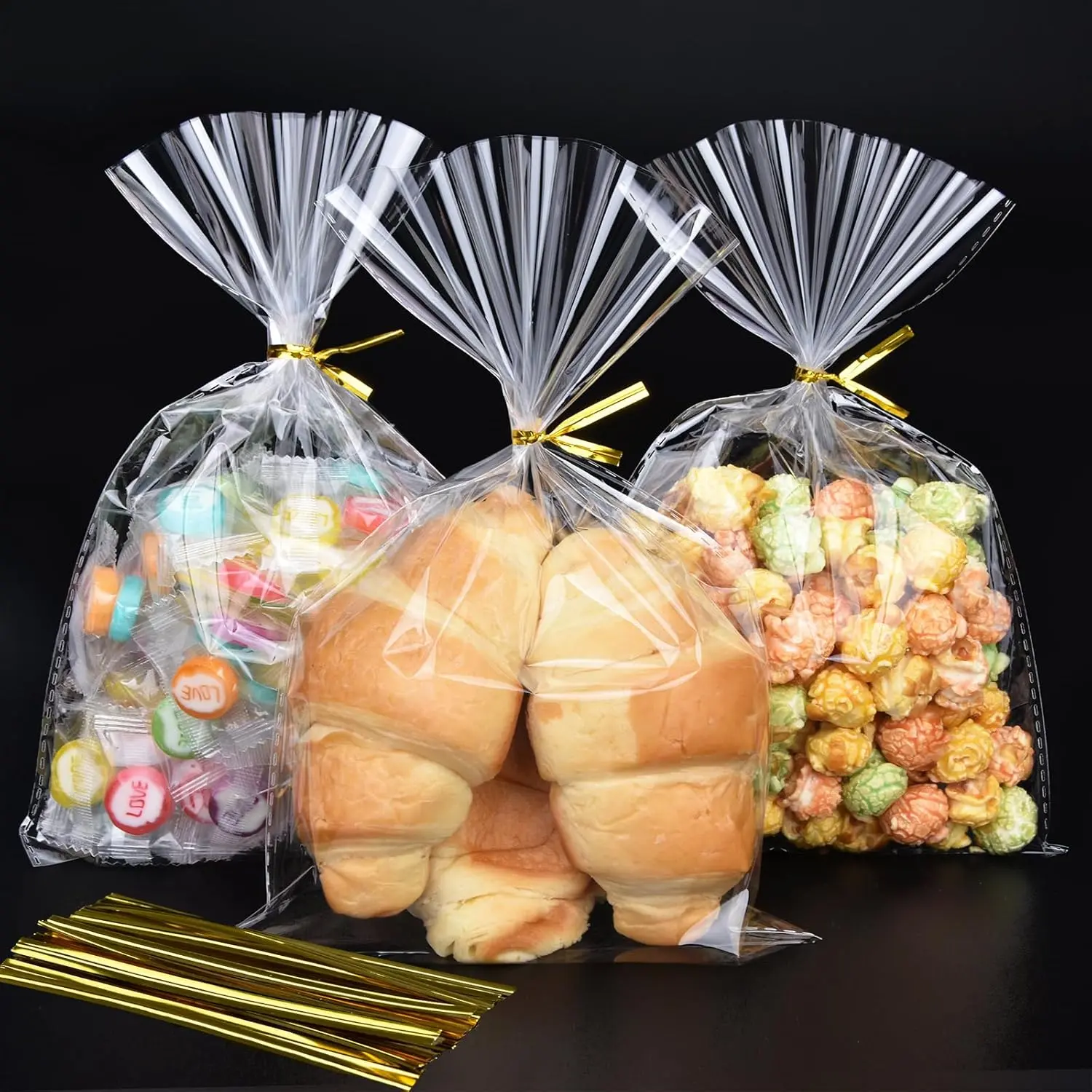 120 PCS Cellophane Storage Bags with Gold Twist Ties & Secure Seal, 6x10 Inches Plastic Party Packs for Creative Gift Packaging, Individual Packaging of Party Favors