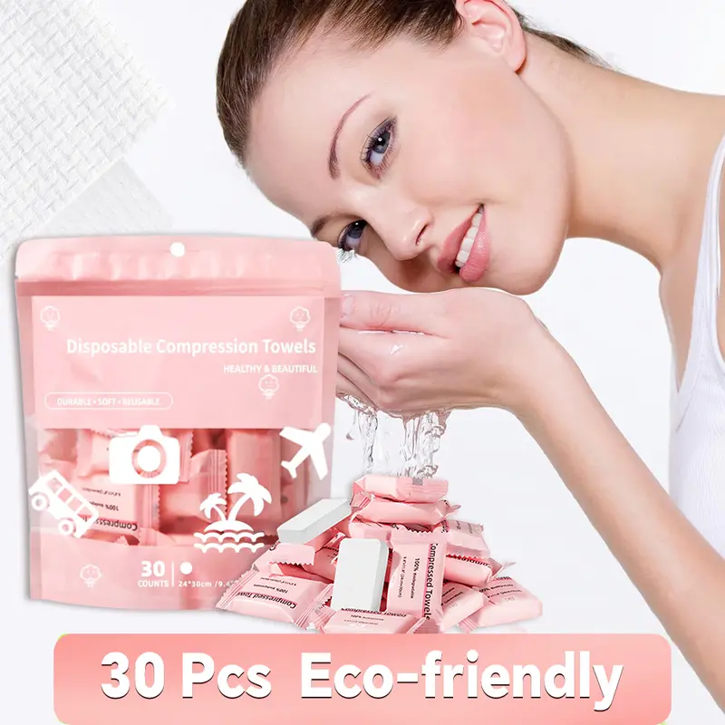 ICOTLE Compressed Towels Tablets Disposable Face Towels for Travel Camping Hiking 1 Pack 30 Count Size 9.4"x11.8" #Summervibesi#sohochic