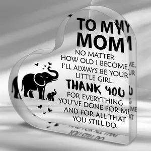 Mom Gift from Daughter, Thank You Gift for Mom, Mother Birthday Mother's Day Gift, Mom Office Desk Decor Heart Acrylic Customized Glass Decoration Signs