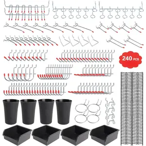 240 count Pegboard Hooks , Pegboard Organizer Kit with Bins, Cups, 1/8 and 1/4 inch Hooks for  Tools, Garage Wall Organization