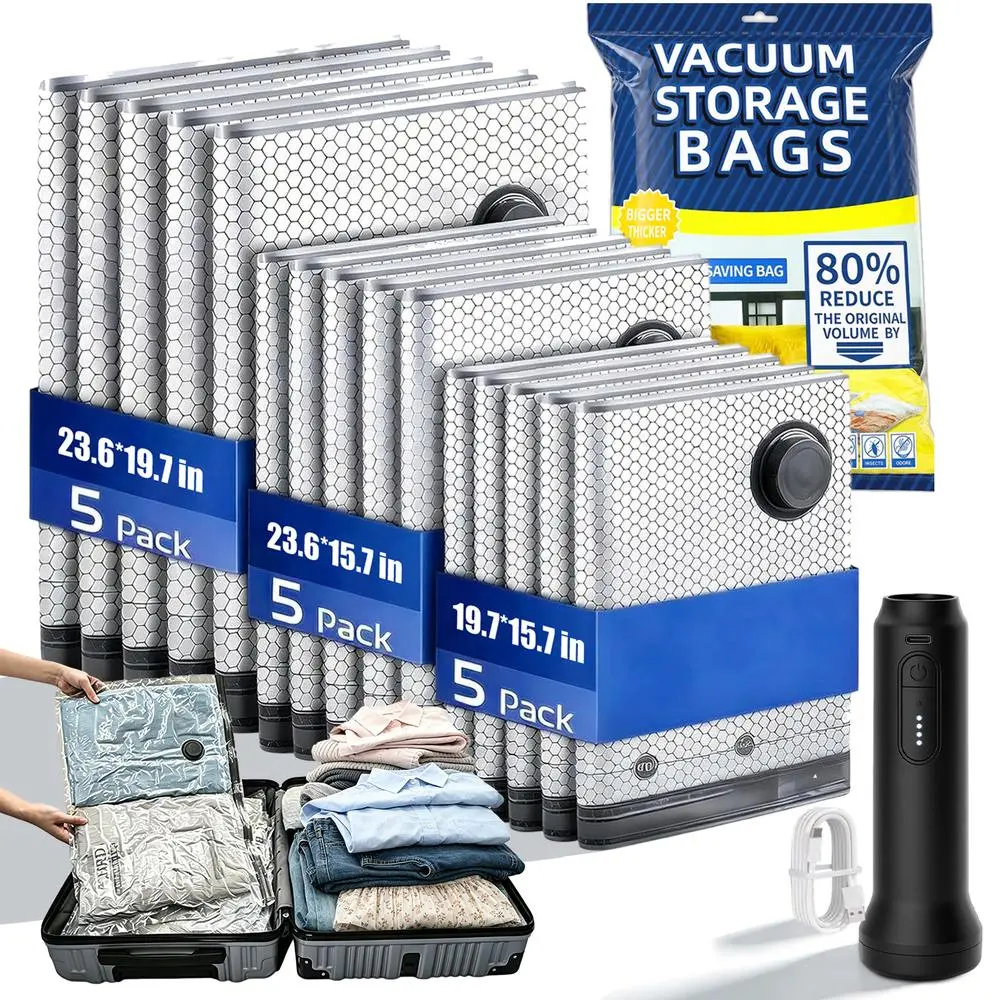 Compression Bags For Travel Multi Size Mix Compression Collection, USB Powered Mini Electric Pump, Insect Proof Sealed Bags for Home Closet Organization