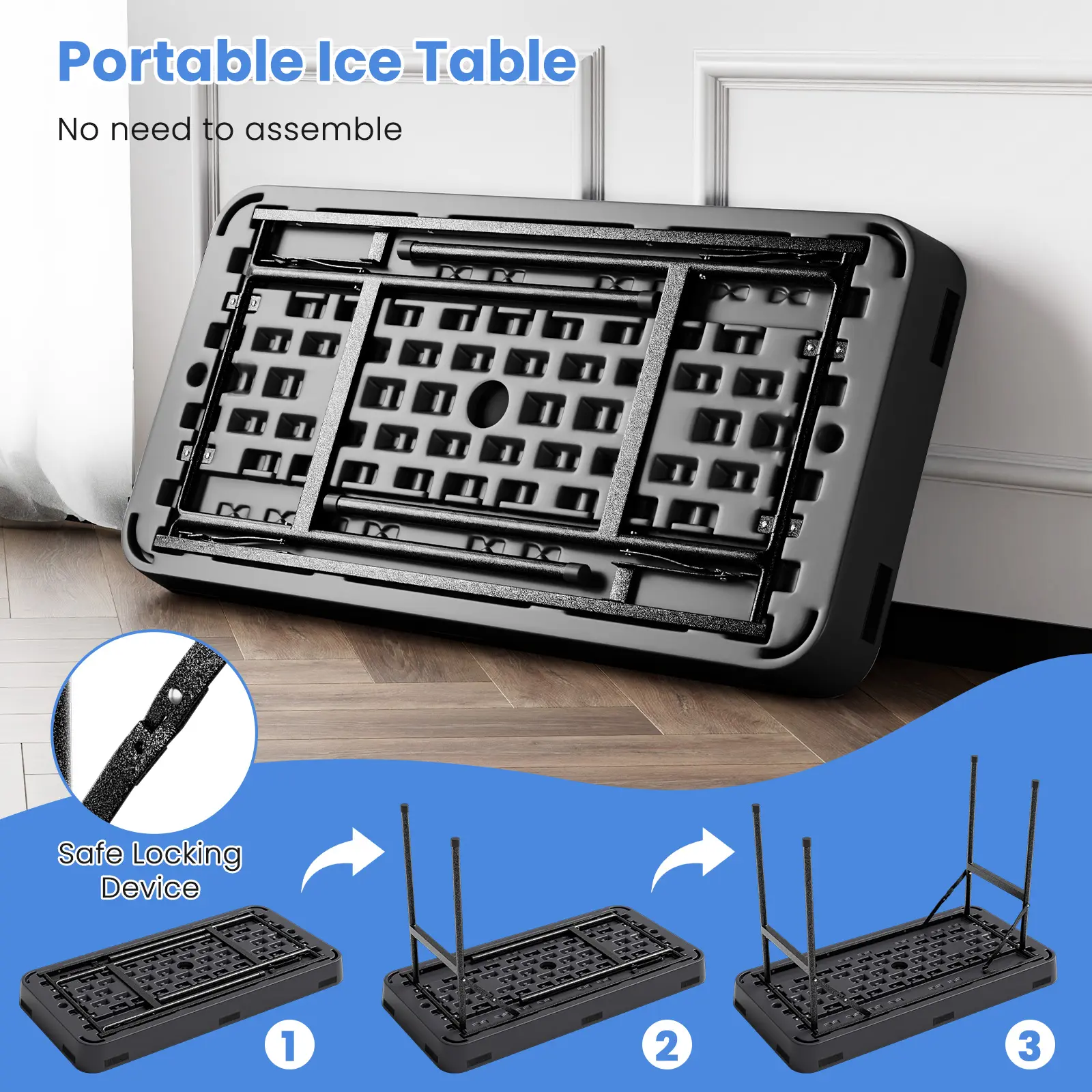 COSTWAY - 4 Feet Plastic Party Ice Folding Table with Matching Skirt-Black