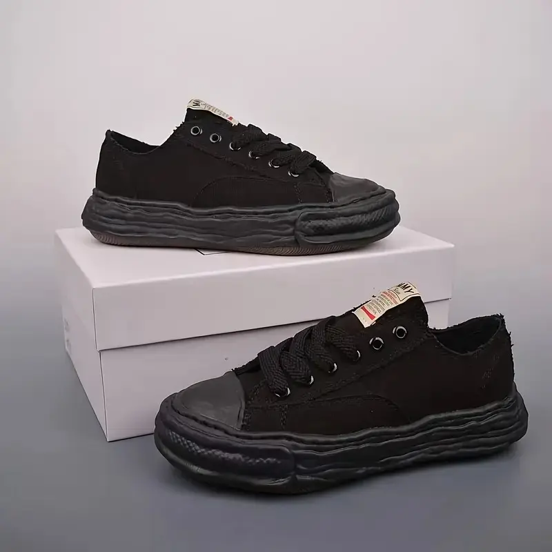 Maison Mihara Yasuhiro MMY Peterson Limited Edition Black Low-Top Sneakers, Unisex Canvas Casual Shoes, Round Toe Lace-Up Streetwear Footwear