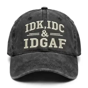 IDK IDC & IDGAF Washed Dad Hat, Funny Gen X Humor Embroidered Cap, Sarcastic I Dont Care Quote Hat, Vintage Attitude Baseball Cap, Retro Low Profile Adjustable Hat For Men Women