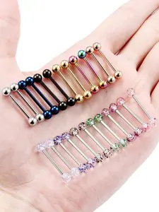14g Stainless Steel Tongue Rings, Multicolor Tongue Nipple Rings, Plastic Glitter Ball Body Piercing Jewelry for Women and Men, Pierced