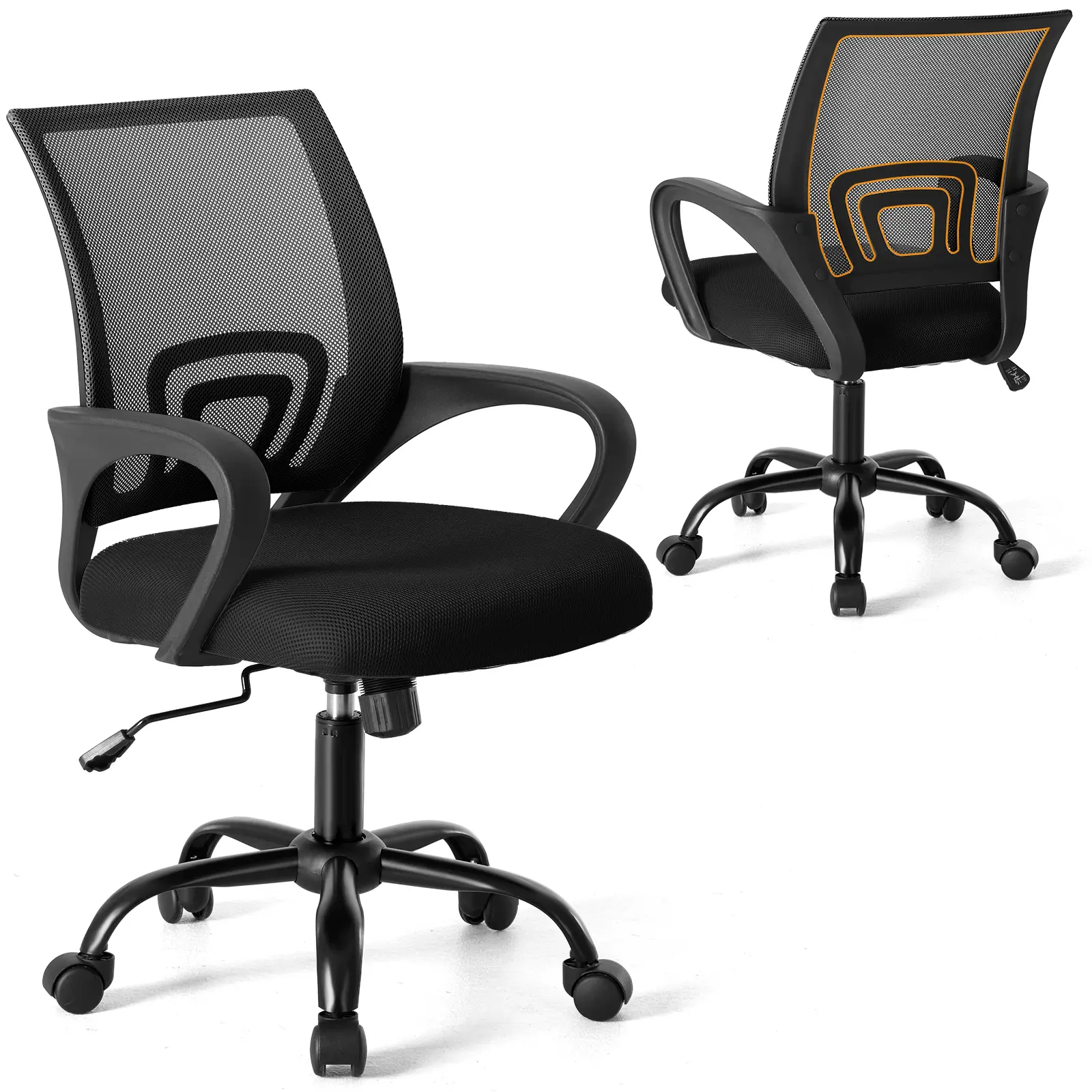 Ergonomic Office Chair with Rocking Mode, Lumbar Support, Height Adjustable, Mesh Back, Quiet Casters for Home Office & Gaming