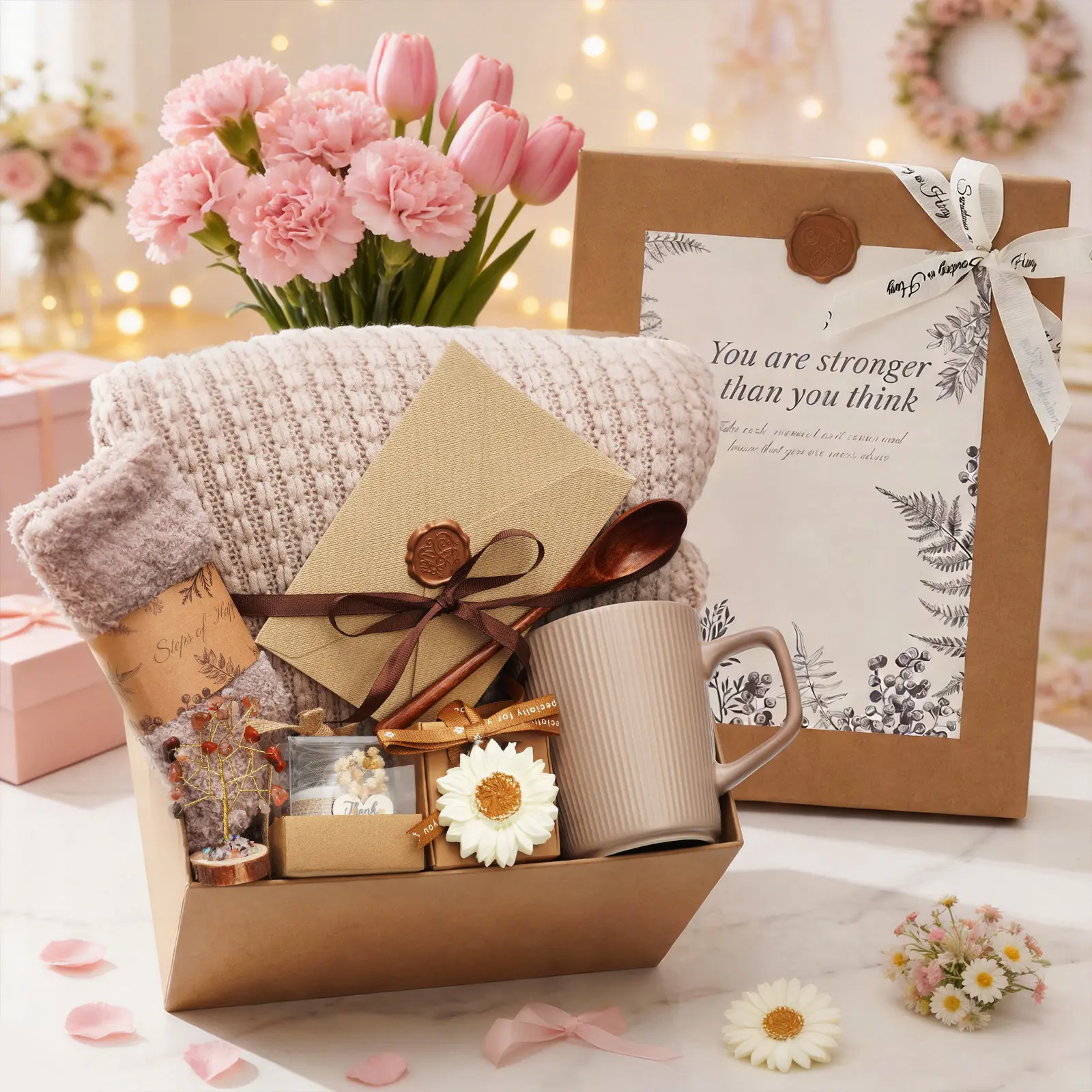 Birthday Gifts for Women, Gift Basket Self Care Gifts for Her, Get Well Soon Gift, Thinking of You Gift Set Care Package Spa Gifts for Women, Gift Box for Mom Adults Best Friend Flowers