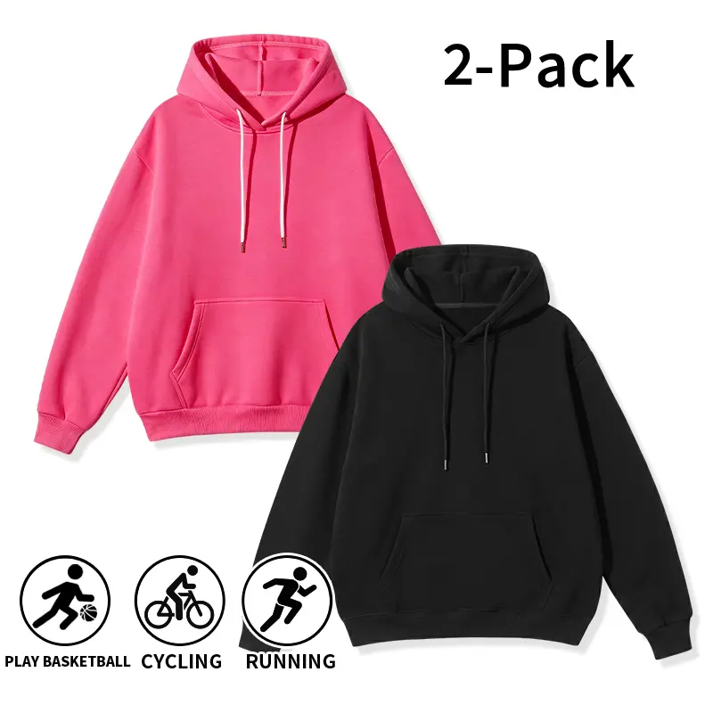 Men's 2-Pack Plain Hoodies, Casual Baggy Pullover Sweatshirts, Long Sleeve All-Season Streetwear for Everyday Wear