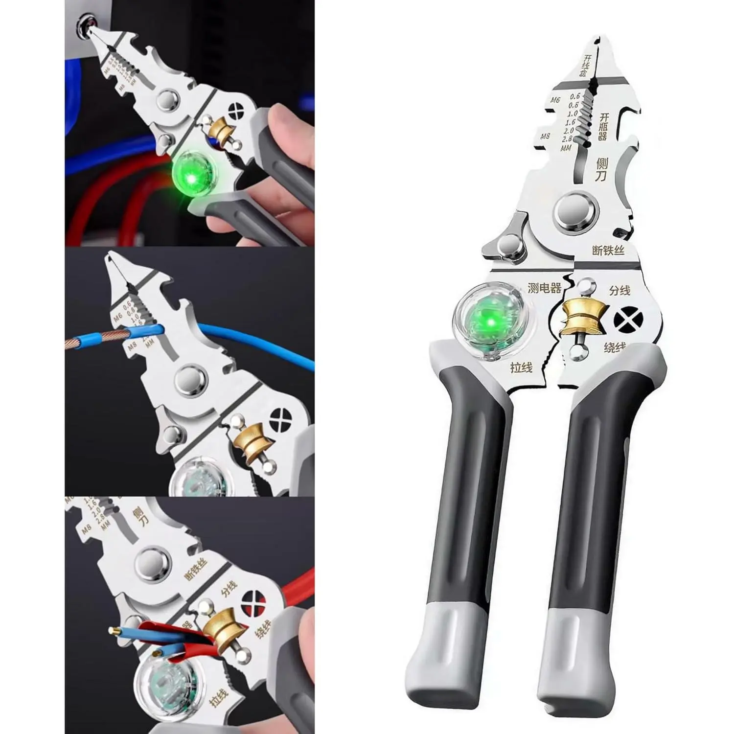 10-in-1 Wire Stripper Tool,Multifunctional Wire Strippers with Voltage Tester for Cutting and Pulling Wires,Electrician Pliers Tools with Non-Slip Grip,Cable Stripping Pliers