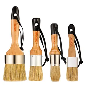 【DealsForYouDays】VEVOR Chalk Wax Paint Brush,  , 4 Piece Wax Paint Brush, Chalk Paint Brushes for Furniture, Acrylic Paint,Milk Paint,Home Decor, Natural Bristle Round Oval Chalk Paint Brush for All Painting and Waxing
