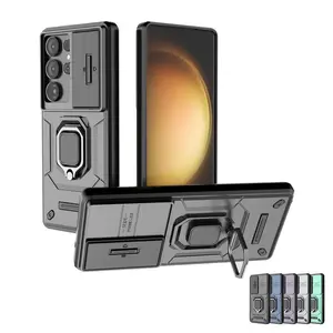 For Samsung Galaxy S26 Ultra 25 24 23 22 Heavy Duty Magnetic Ring Stand Case Shockproof Case with Slide Camera Lens Protector