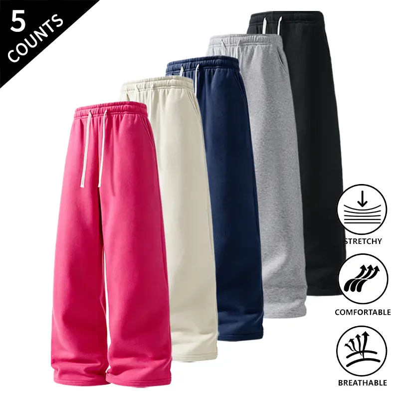 5-Pack Men’s Loose Fit Casual Pants, Elastic Waist Drawstring Trousers, Ultra Comfortable for All-Day Lounging