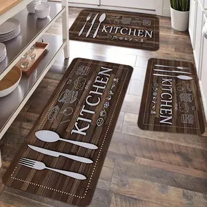 2/3pcs kitchen anti slip carpet floor mat, Farmhouse kitchen rugs, retro wooden floor pattern printed kitchen anti fatigue floor mat, flannel anti slip kitchen floor mat, suitable for home decor