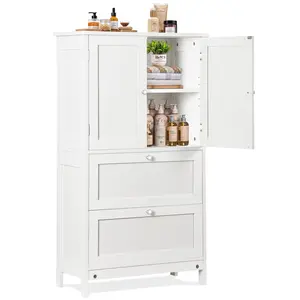 LEMY Bathroom Freestanding Floor Storage Cabinet Storage Unit with 2 Drawers and 2 Doors Adjustable Inner Shelf, White