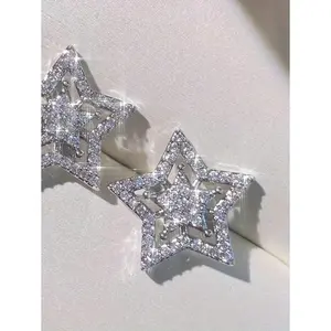 1 Pair Fashionable & Elegant Cubic Zirconia Star Stud Earrings, Versatile For Daily Wear, Holidays, Parties, Traveling