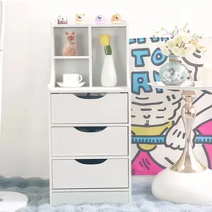 CNCEST Small Vertical Bedside Cabinet with 3 Drawers, White Tall Nightstand with Open Shelf, Space-Saving Narrow Storage Organizer for Small Spaces, Modern Freestanding Cabinet for Bedroom Living Room