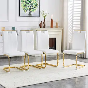 Modern Dining Chairs Set of 2/4/6,PU Faux Leather High Back Upholstered Side Chair&C-shaped Tube Plating Metal Legs,Ergonomic dining chair,Upholstered Padded Seat,For Dining Room Kitchen,Living Room,Vanity,Kitchen,Bedroom and Offices.