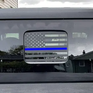 Rear Middle Window  Flag Decal Compatible with  Gladiator JT 2020 2021 2022 2023 2024 2025, Blue Line  Flag  Center Sliding Window Glass Vinyl Sticker