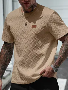 Men's Casual Textured Fabric Short Sleeve Fitted T-Shirt, Ribbed Round Neck Top, Summer Solid Color Fashion Men's Clothing