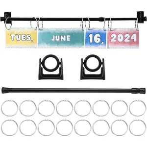 16-29 Inches Adjustable Calendar Holder Set Anchor Chart Date Cards Holder Flip Calendar Chart Rod for Classroom Whiteboard Crafts Home Decor Supplies Black