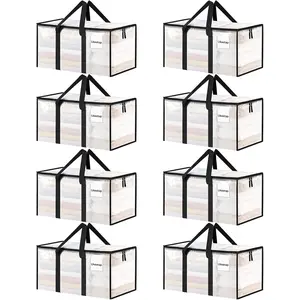 8 Pack Extra Large Heavy Duty Moving Bags Clear Storage Bins with Lids Reinforced Handles & Heavy-Duty Zippers Totes for Clothes Packing Dorms College Supplies