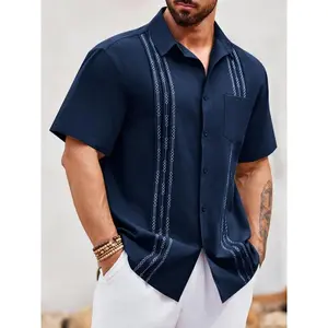 [BreathableFabric]Men��sLightweightLinenGuayaberaShirt-ShortSleeveButton,BreathableSummerBeachwearwithChestPockets,ElegantSolidColorDesignforCasualorFormalOccasions