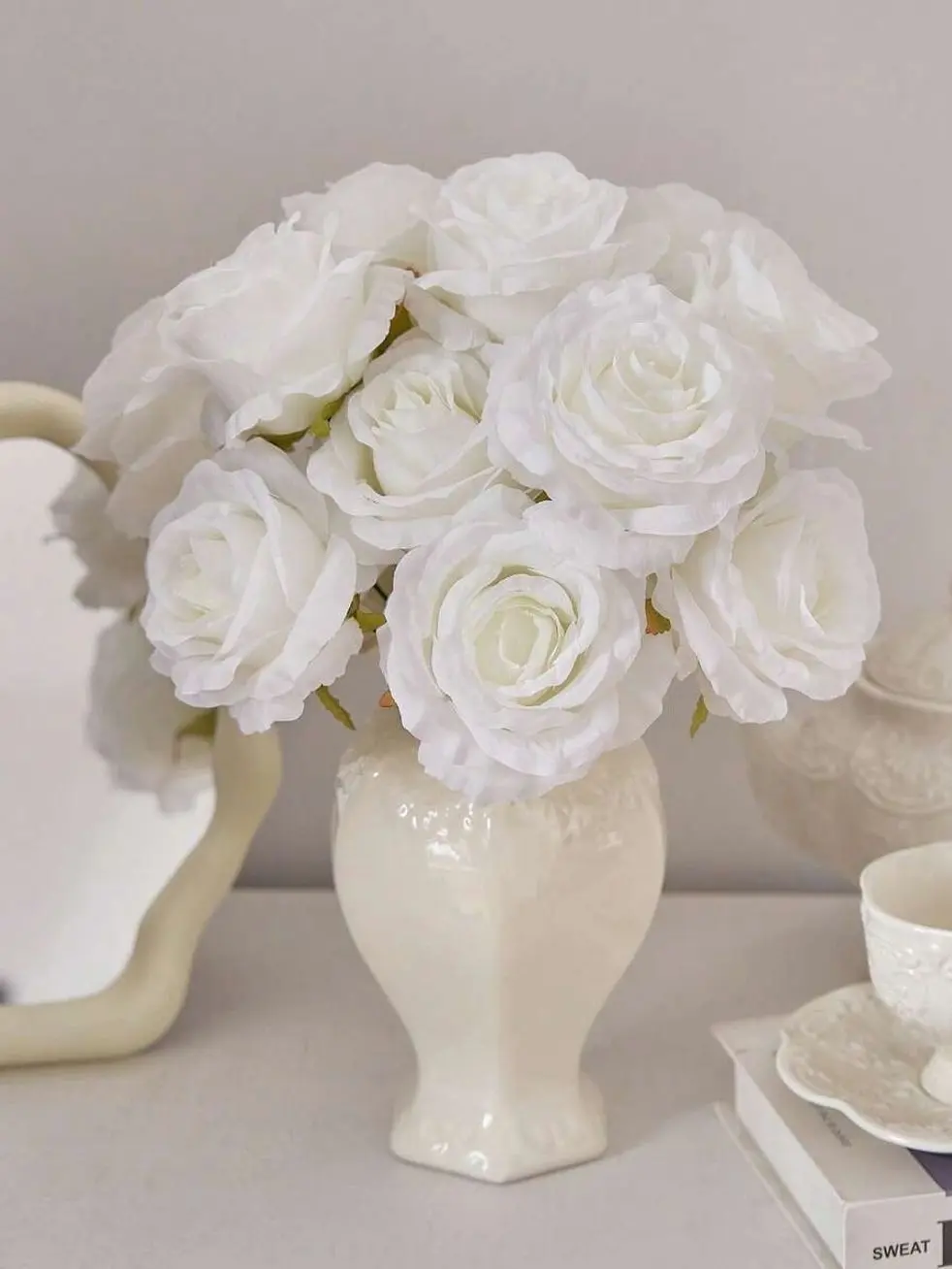 6pcs Artificial Silk Rose Flowers 3.9in | Faux Rose Bouquet | Wedding Bridal Wreath & Centerpiece Flowers | Party Home Kitchen Decor