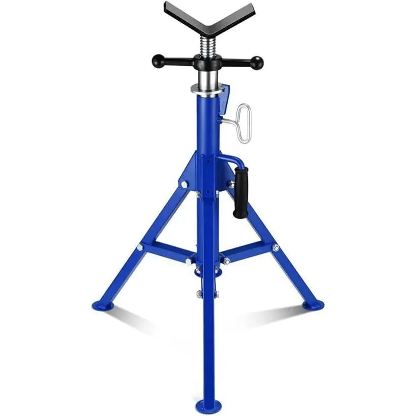 V-Head Pipe Jack Stand, 2500LB Load Capacity with Folding Legs, 28"-52" Adjustable Height, for Welding, Pipe Threading, Blue