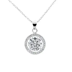 Blake 18k White Gold Plated Halo Pendant Necklace with Simulated Diamond Crystals Blake 18k White Gold Plated Halo Pendant Necklace with Simulated Diamond Crystals