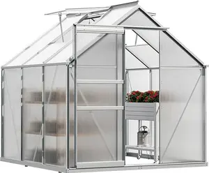 YITAHOME Polycarbonate Greenhouse 6x6FT Heavy Duty Green Houses Outdoor Greenhouses Aluminum Sliding Doors Vent Window Premium Large Sun House for Garden Backyard, Sliver