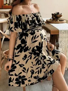Maternity Floral Print Off Shoulder Casual Short Dress