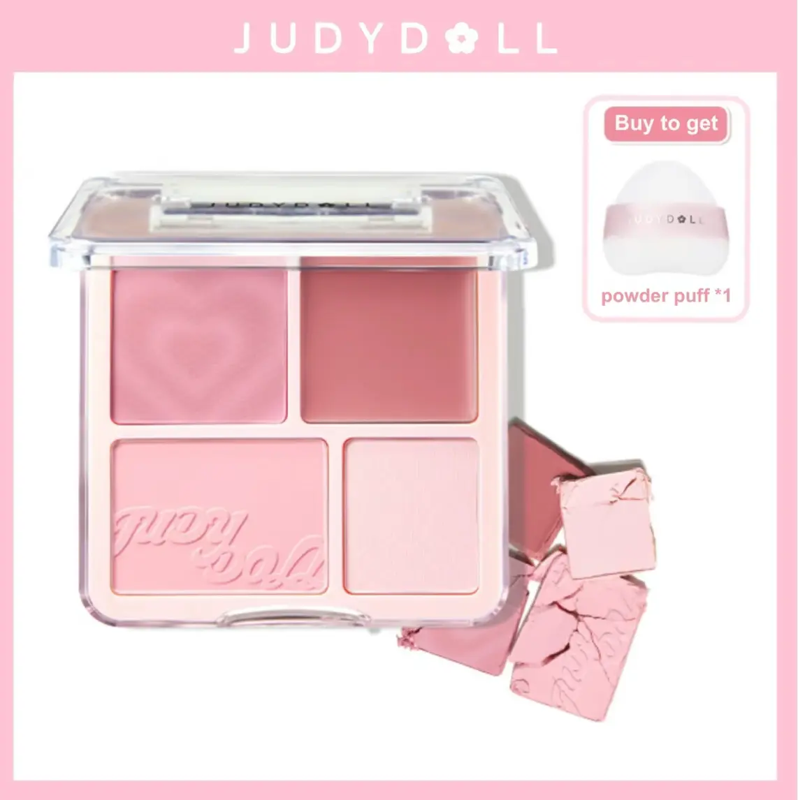 Judydoll 2-in-1 Highlight & Blush Palette for Color Correction, Compact Powder Makeup in Light Pink, Natural Matte Finish, Single Item