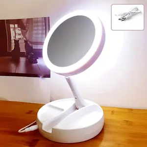 10x Magnifying Led Makeup Mirror with Light, 1 Count Foldable Mirror, Lighted Vanity Makeup Double Sided Mirror for Home, Bathroom, Led Lights Mirror