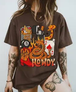Retro 90s Howdy Collage Tshirt, Western Graphic Tee For Women, Cowgirl Outfits Concert Top Womenswear