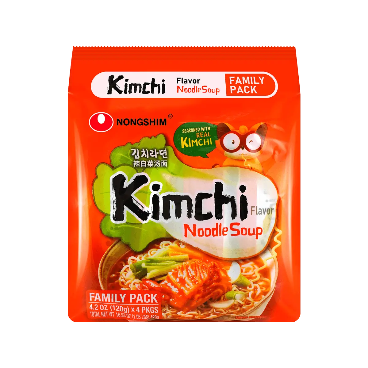 Nongshim Kimchi Ramyun Korean Spicy Noodle Soup - 4 Pack Instant Ramen, Authentic Korean Flavor