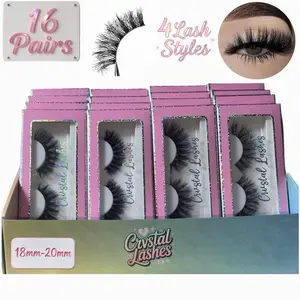 16 Pairs Lashes 4 Fluffy Styles 15mm-20mm High-Quality Full Volume Reusable Faux Mink Strip Eyelashes Makeup