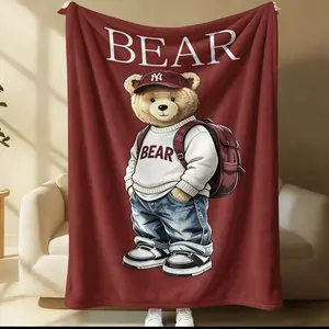 Handsome teddy bear printed pattern blanket, suitable for all seasons, suitable for beds, sofas, cars, room decorations, and gifts, suitable for children or adults