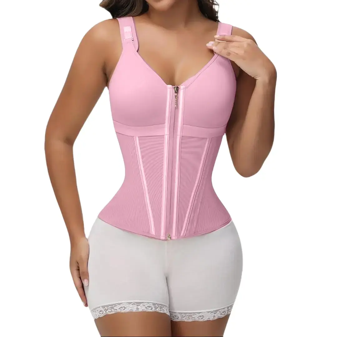 Women's Black Adjustable Shapewear Corset Top - Gold Zipper, Adjustable Straps for Sleek Silhouette gym waist