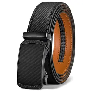 Men's Heavy Duty Leather Belt, Male Adjustable Ratchet Automatic Buckle with Easy Release, Cuttable 28-48 in Length, Gift Boxed for Dad