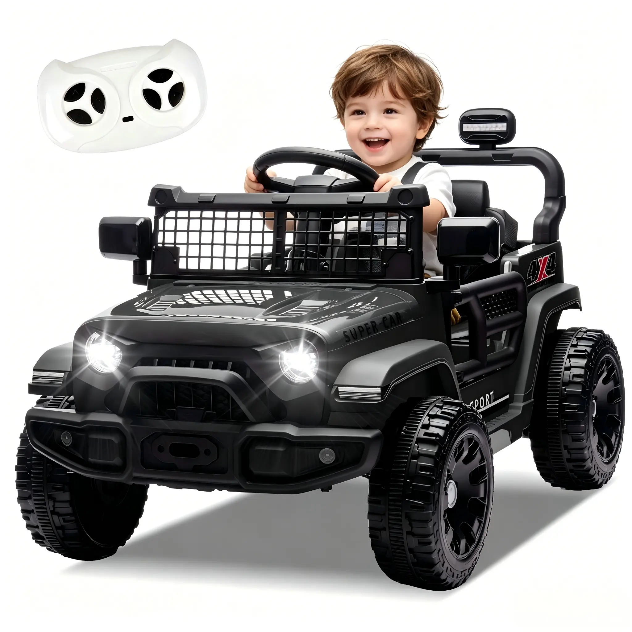 24V Kids Ride-On Truck with Parent Control, 2WD, 4-Wheel Suspension, Power Display, Bluetooth, MP3, LED Headlight, 1.86-3.11MPH Speed, Rechargeable Ride-On Toy for 3-Year-Old Toddlers