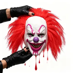 Red Hair Clown Smiley Latex Mask | Scary Evil Killer Clown Mask – Suitable for Halloween, cosplay, and party costumes. One size fits all.