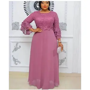 PlusSizeAfricanPartyDressesforWomen2024NewFashionDashikiAnkaraLaceWeddingGownsElegantTurkeyMuslimMaxiDress