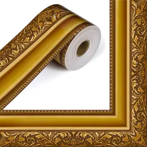 10m/33ft Roll of Vintage Golden Border Self-Adhesive Sticker, Bulletin Board Edge Die-Cut Straight Roll Sticker, Suitable for Photo Frames, Borders, Bulletin Boards, Chalkboard Party Decorations and Gathering Decorations