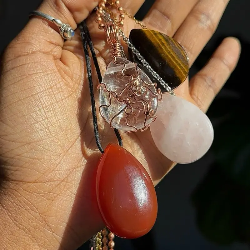 Crystal Necklaces| Tear-shaped crystal Necklaces| Pure copper or Stainless steel  high  vibe crystal necklaces Rose Quartz