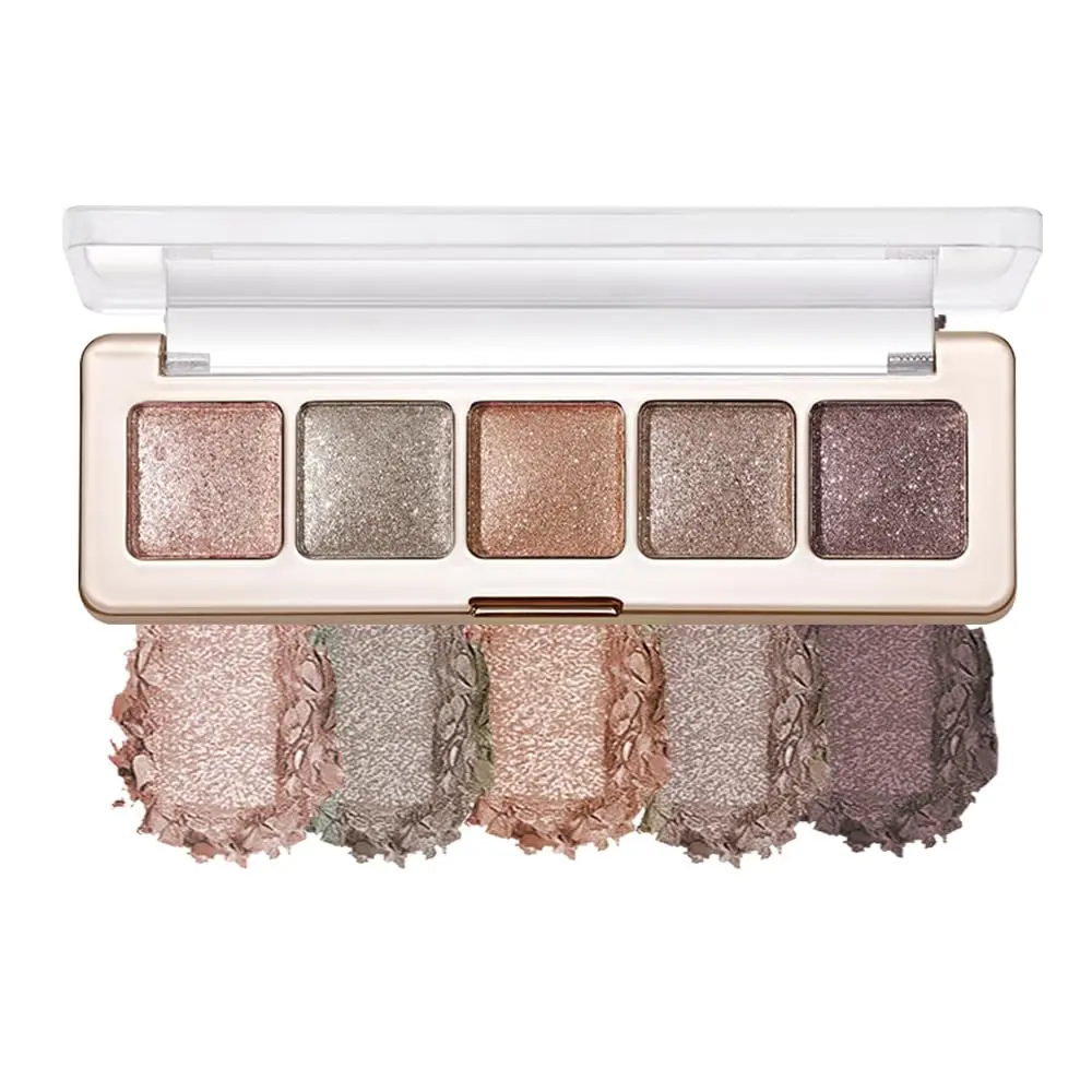 Compact Glitter Shimmer Eyeshadow Palette - High Pigment Sparkly Metallic Eye Makeup with Rose Quartz, Silver Champagne, Coral Pink, Taupe Gold, Plum Silver Shades, Long-Lasting for Festival Parties, Sparkly Makeup, Gift, Powder, Multi-Glitter, Five Shade