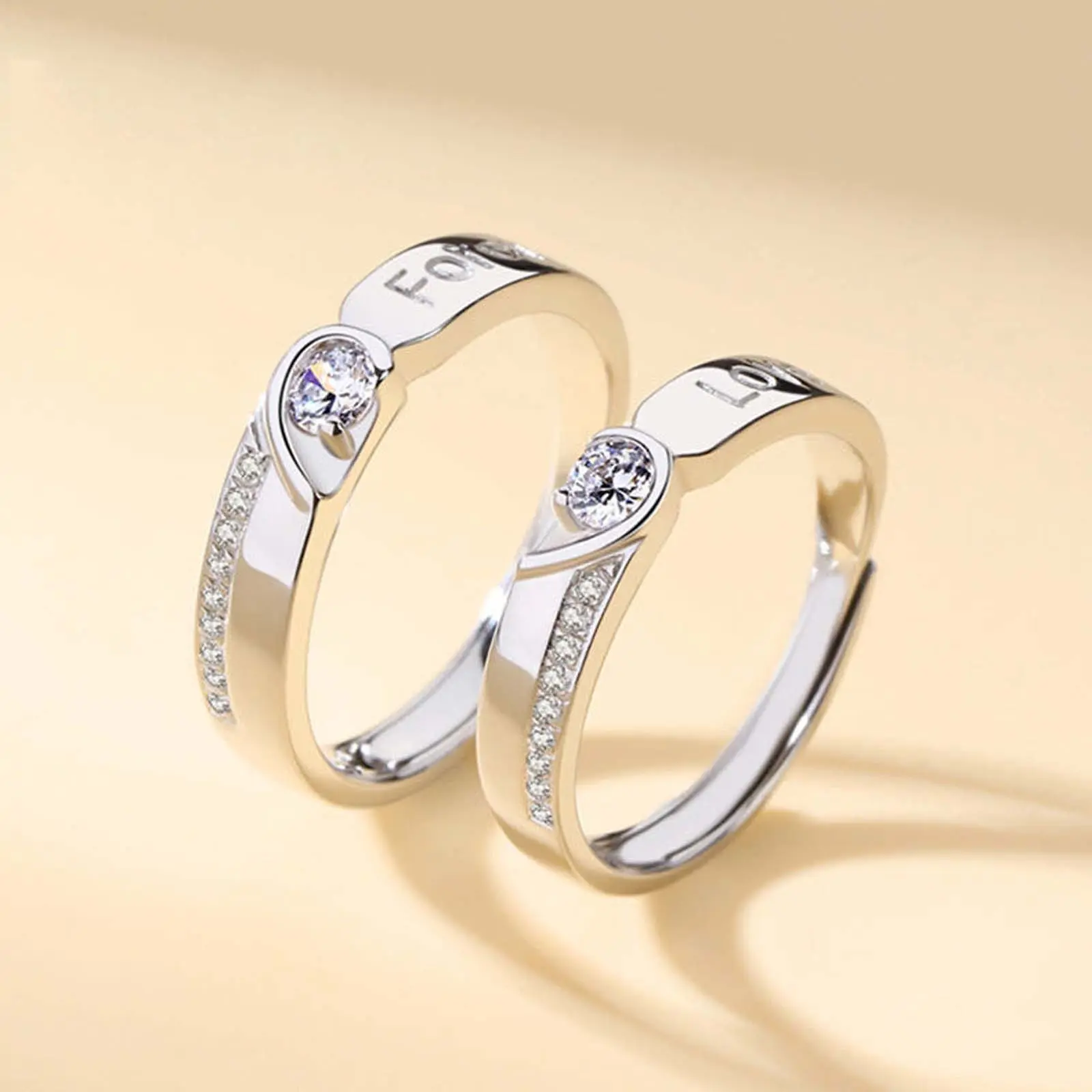 Love zircon couple open ring long distance relationship commemorative gift forever love fashionable suitable for engagement proposal ring